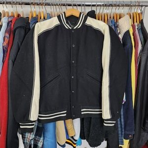 Sandro Teddy Contrast Stripe Varsity Jacket